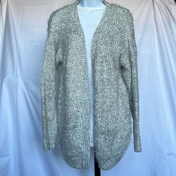 Emerson Light Gray White Cardigan Sweater Size X-Large Soft Eyelash Open Front - Picture 1 of 9